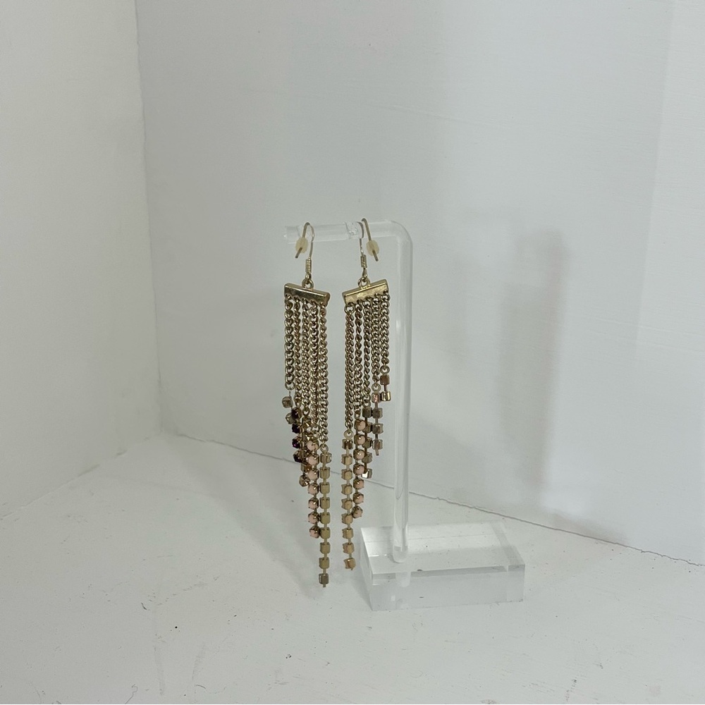 Vintage Gold Tone and Multicolor Crystal Dangle Earrings - Picture 8 of 11